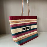 TOP MIU MIU Raffia-effect woven tote bag 5BG228