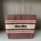TOP MIU MIU Raffia-effect woven tote bag 5BG228