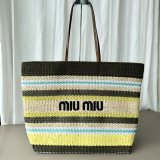 TOP MIU MIU Raffia-effect woven tote bag 5BG228
